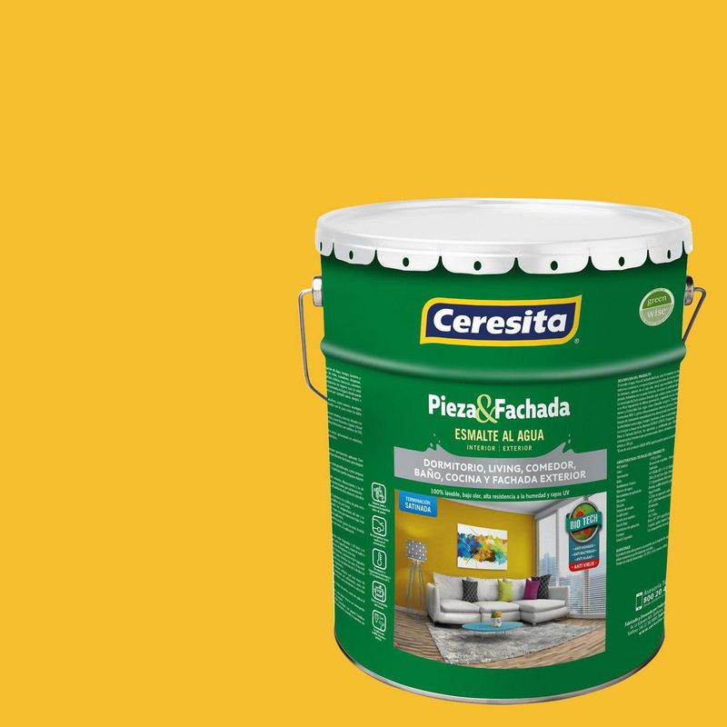 CERESITA - Esmalte al Agua Pieza y Fachada Satinado 4 galón(es) Amarillo Ac104Y