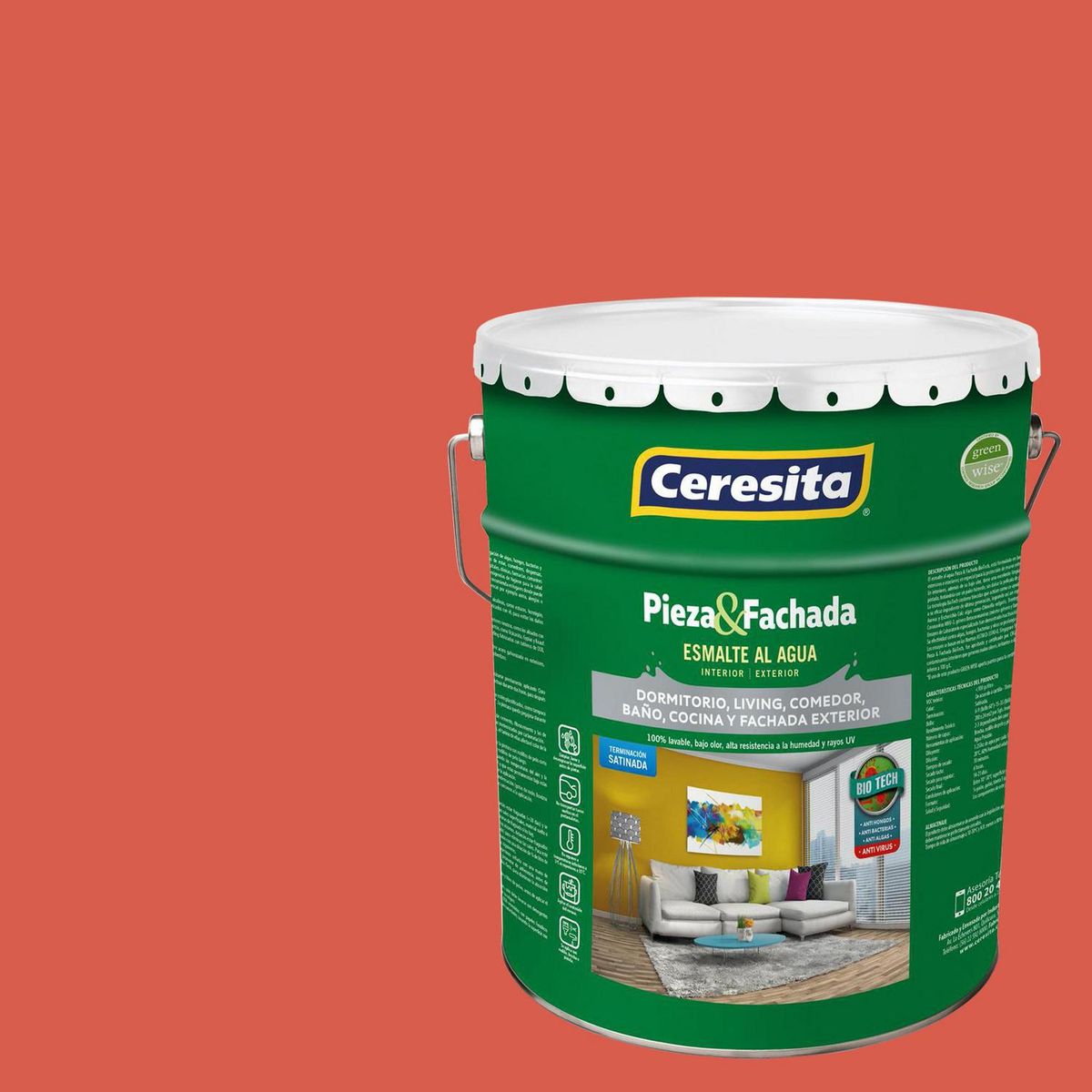 CERESITA - Esmalte al Agua Pieza y Fachada Tineta 4 galón(es) Satinado Naranjo 7376N