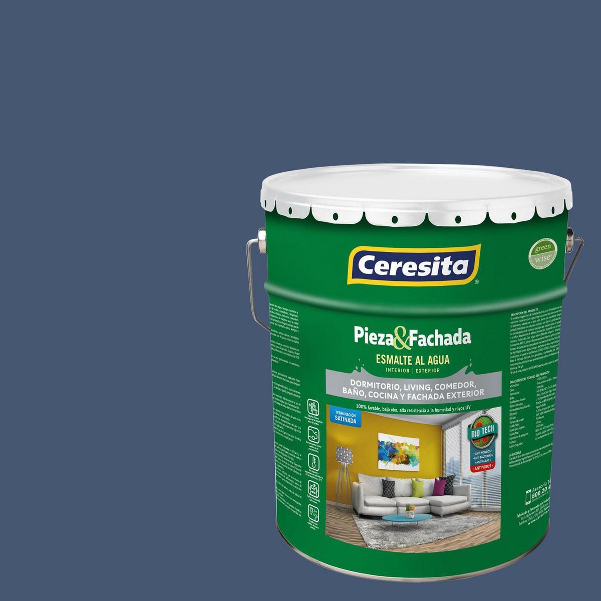 CERESITA - Esmalte al Agua Pieza y Fachada Tineta 4 galón(es) Satinado Azul Ac084N