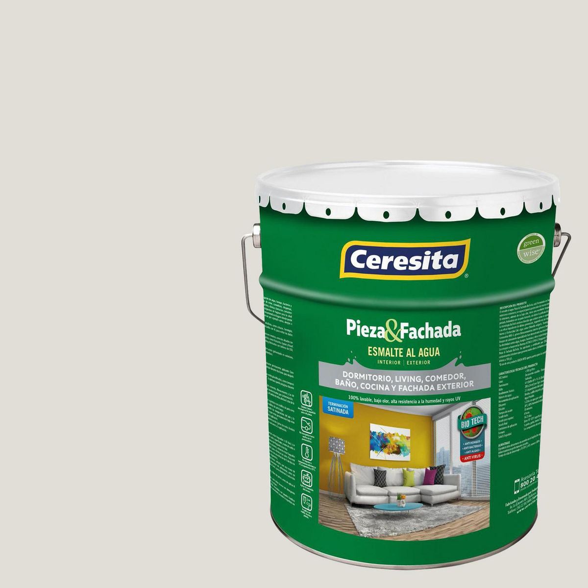 CERESITA - Esmalte al Agua Pieza y Fachada Tineta 4 galón(es) Satinado Blanco Cw064W