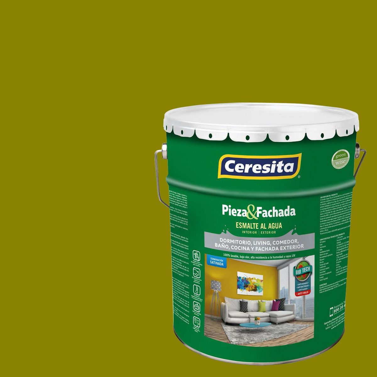 CERESITA - Esmalte al Agua Pieza y Fachada Tineta 4 galón(es) Satinado Verde Ac088N