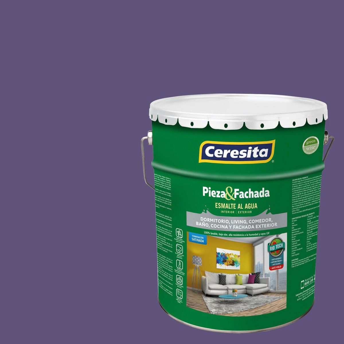 CERESITA - Esmalte al Agua Pieza y Fachada Tineta 4 galón(es) Satinado Morado Ac073N