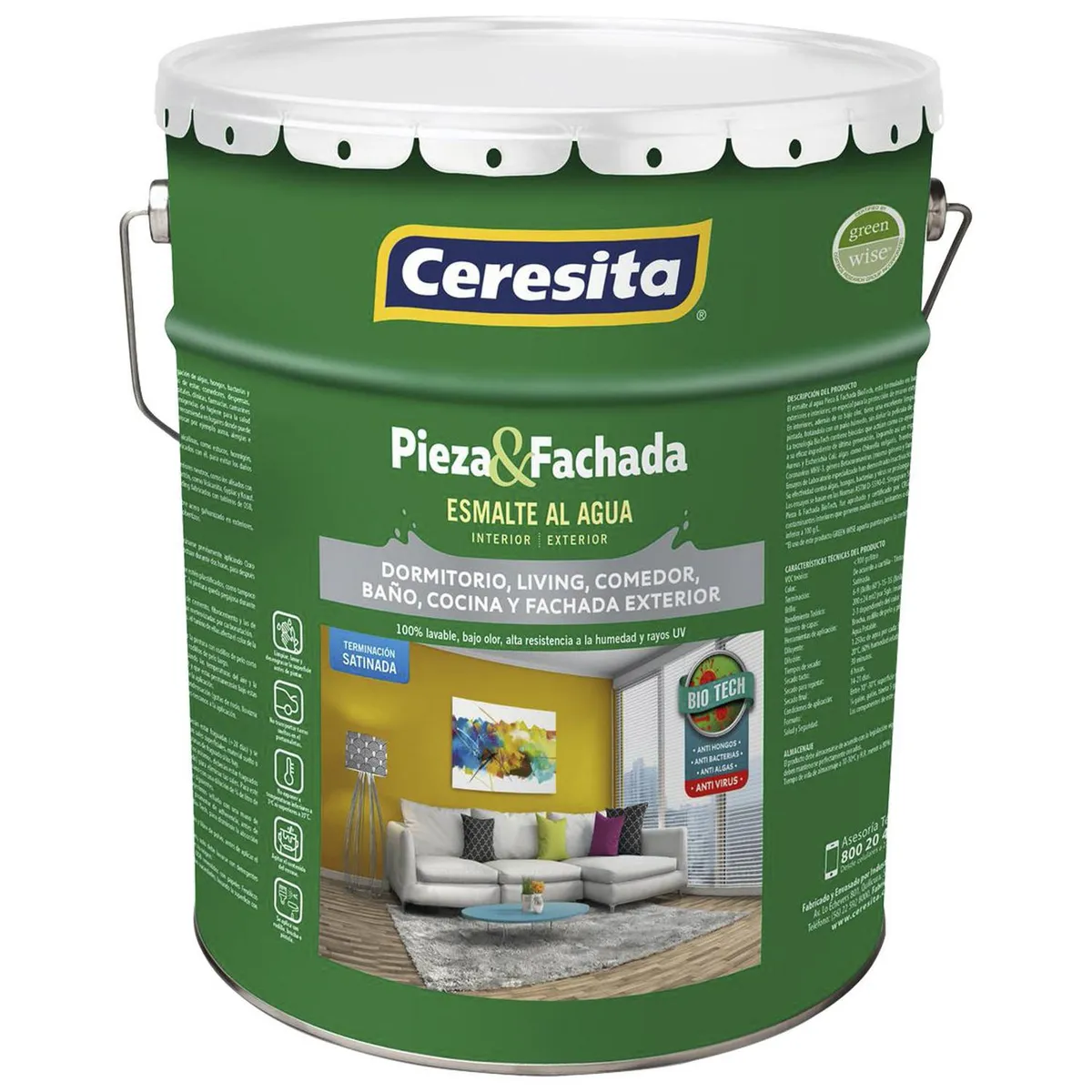 CERESITA - Esmalte al Agua Pieza y Fachada Tineta 4 galón(es) Satinado Blanco Cw057W