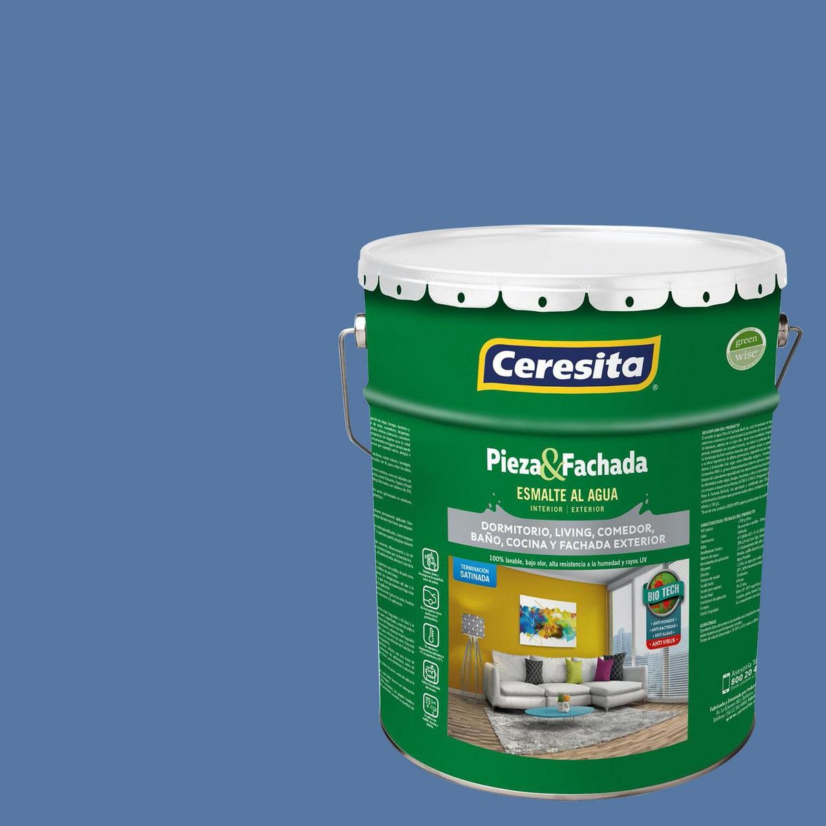 CERESITA - Esmalte al Agua Pieza y Fachada Tineta 4 galón(es) Satinado Verde Ac085N