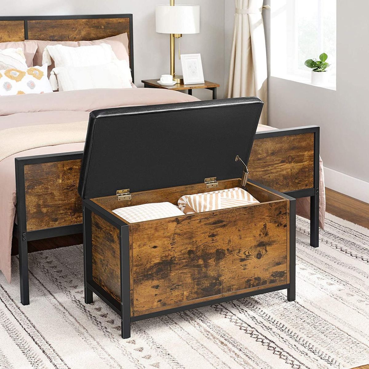 POTTERY - Baúl Colchado 80x50x40 cm 90 l Marrón Rústico y Negro