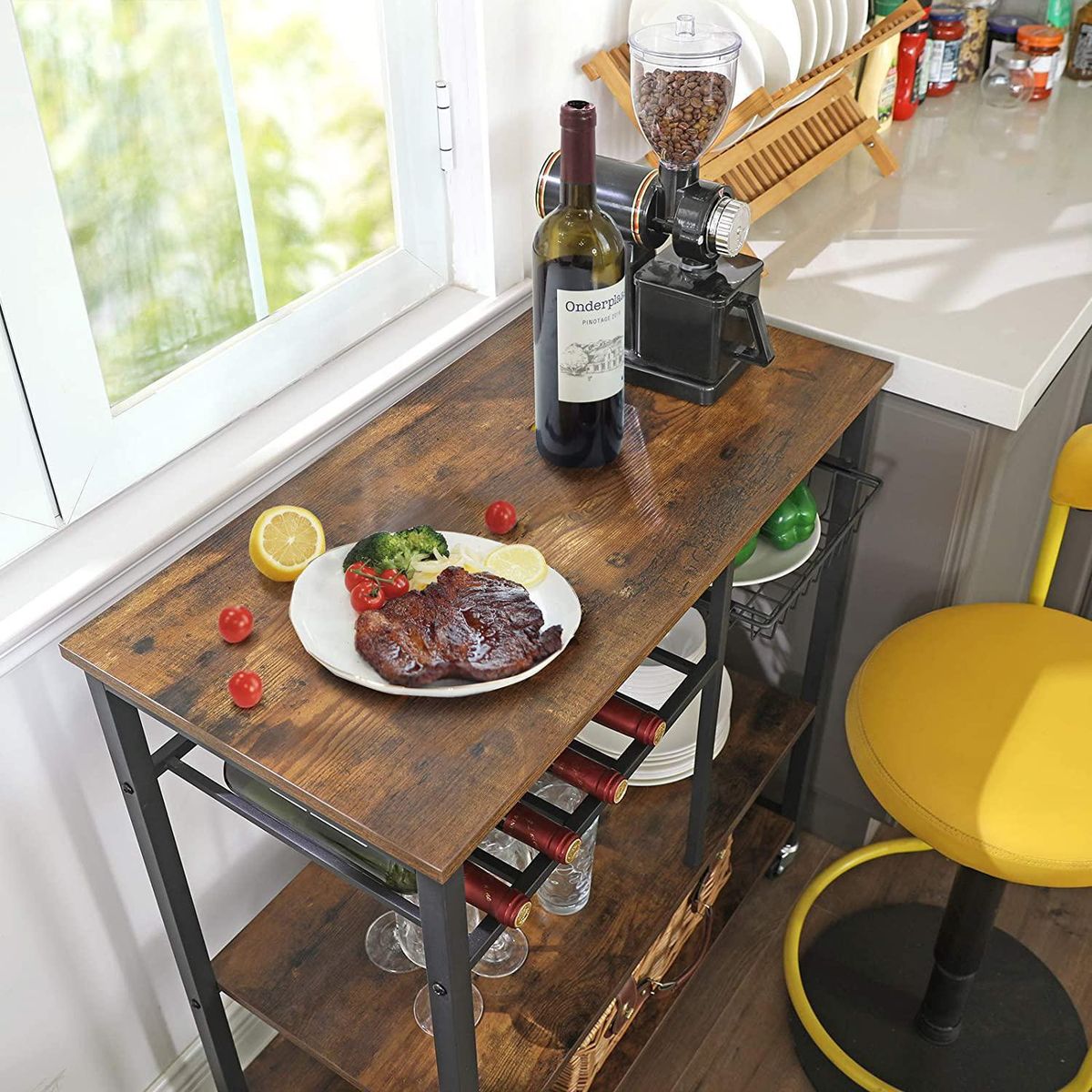 POTTERY - Carro Organizador 80x86.5x40 cm Marrón Rústico/Negro