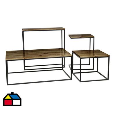 Combo mesa centro + arrimo + lateral + auxiliar Andes chocolate