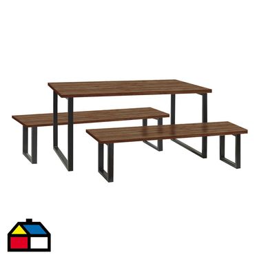 Mesa comedor 160 + 2 banquetas Everest chocolate