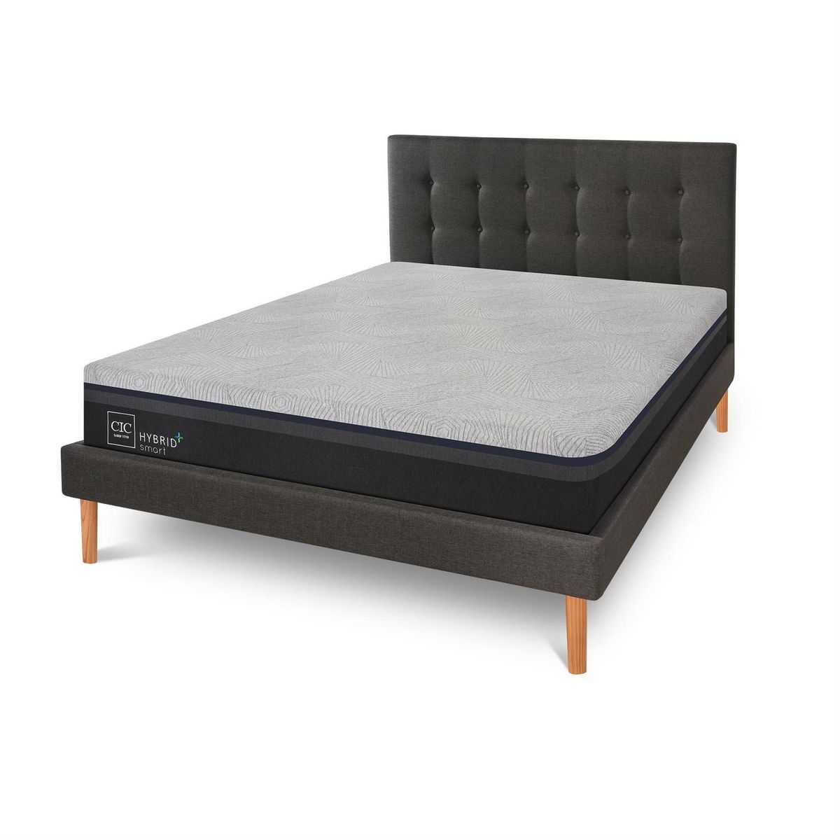 CIC - Cama King Europea Hybrid Plus Gris oscuro y claro