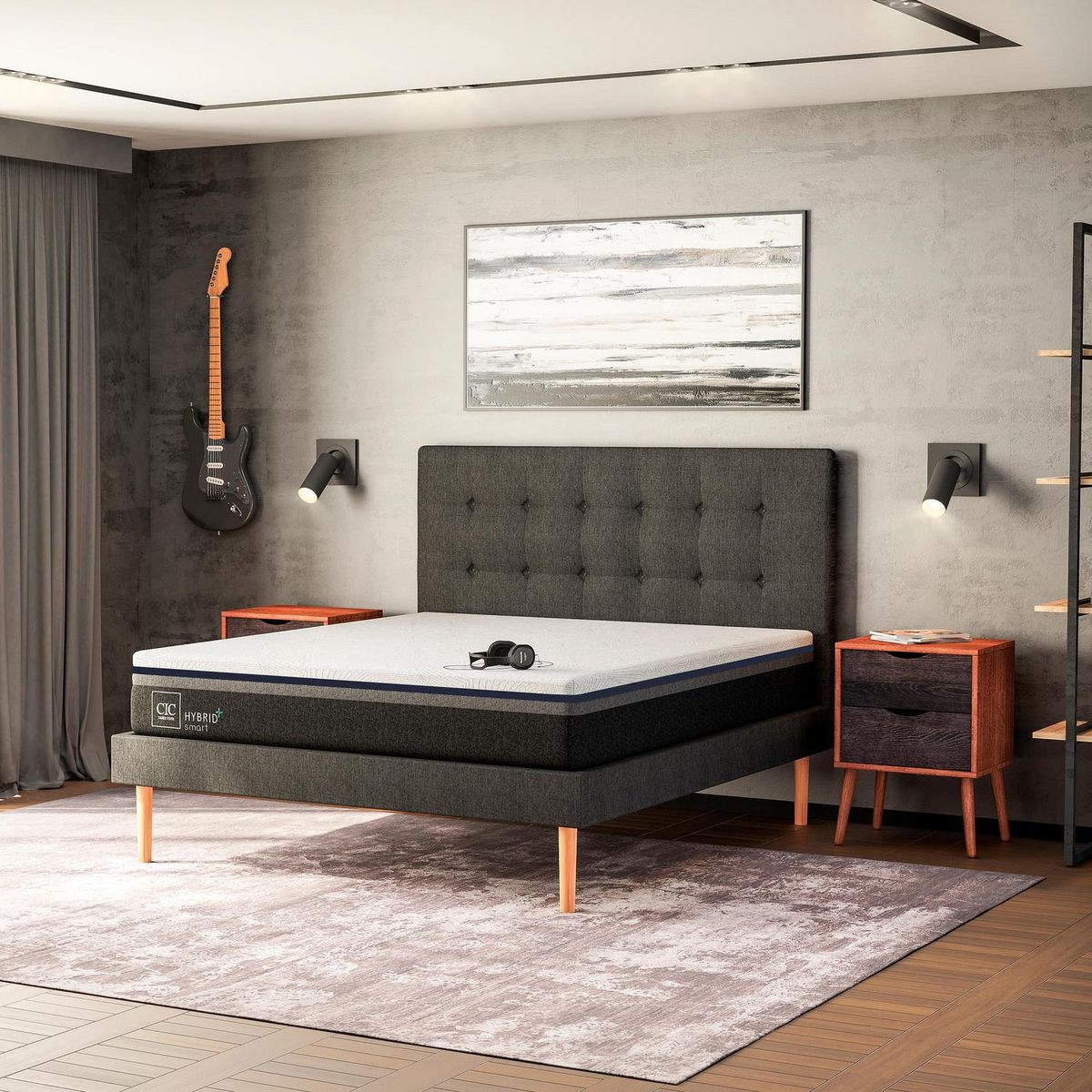 CIC - Cama King Europea Hybrid Plus Gris oscuro y claro