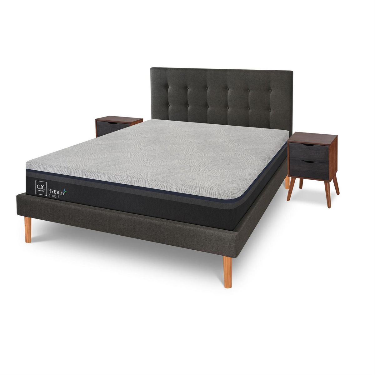 CIC - Cama King Europea Hybrid Plus Gris oscuro y claro