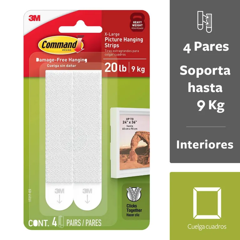 Tiras para colgar Cuadros 9 kg, blancas, 4 pares