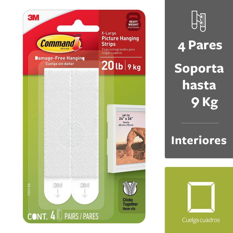 COMMAND - Tiras para colgar Cuadros 9 kg, blancas, 4 pares