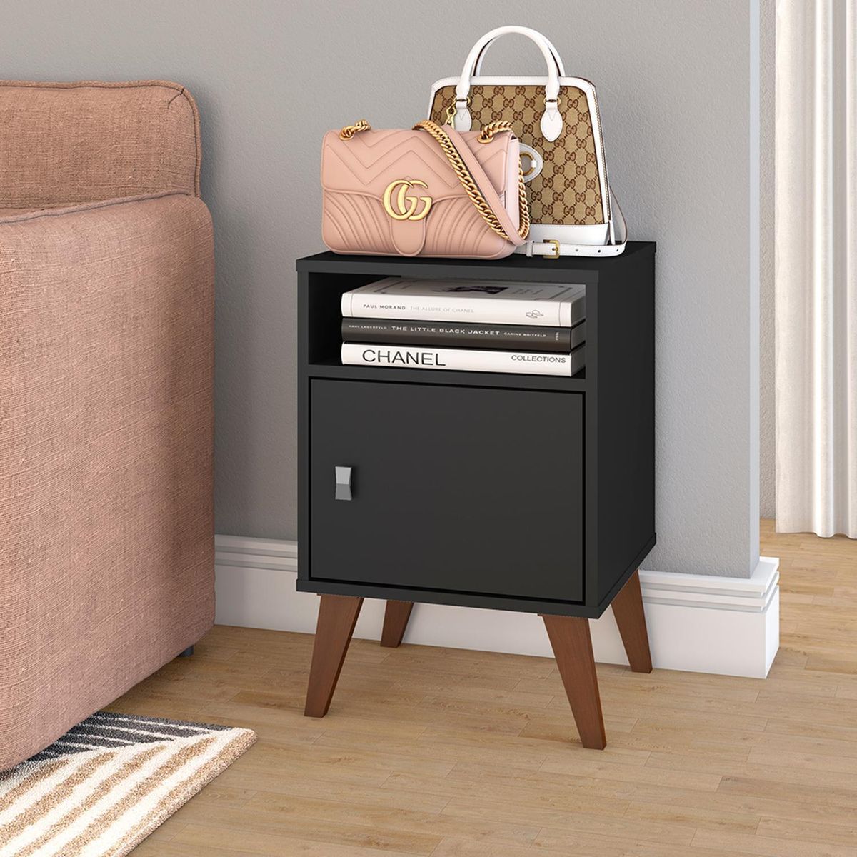 HOGA - Velador 1 Cajón(es) Praga 40x60x38 cm Negro