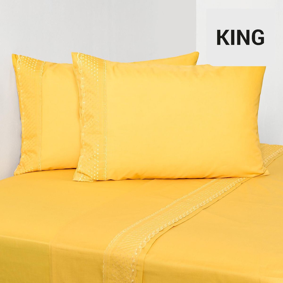 AMERICAN FAMILY - Juego de Sábanas Clay King 144 Hilos Mostaza