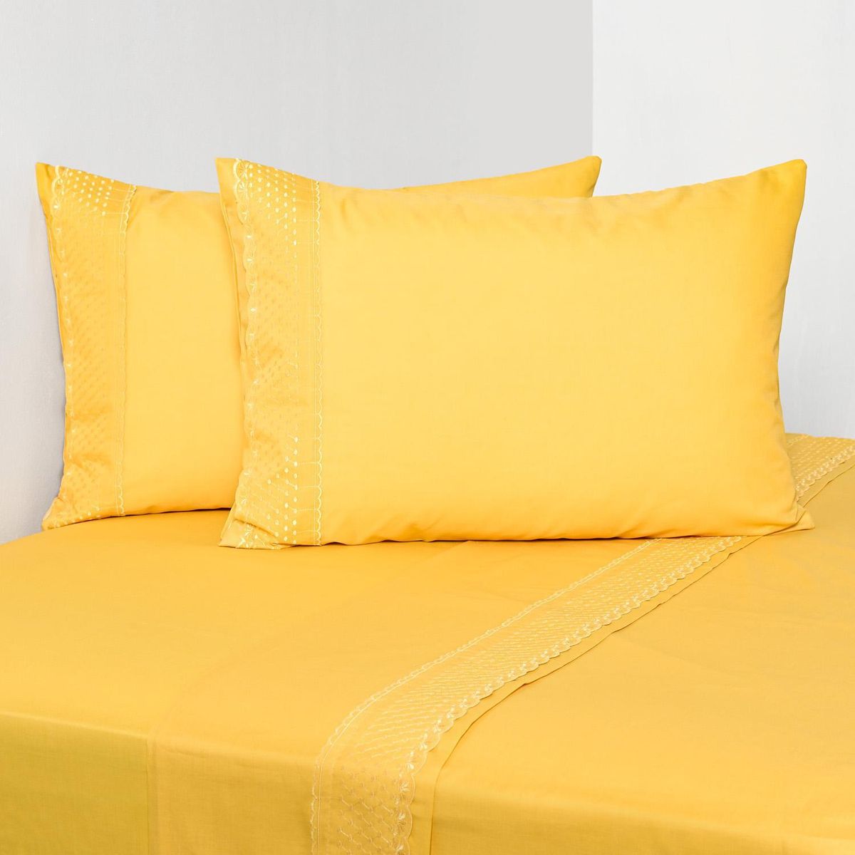 AMERICAN FAMILY - Juego de Sábanas Clay King 144 Hilos Mostaza