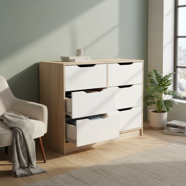 Cómoda 6 Cajón(es) Moderno 100x85x45 cm Olmo/blanco