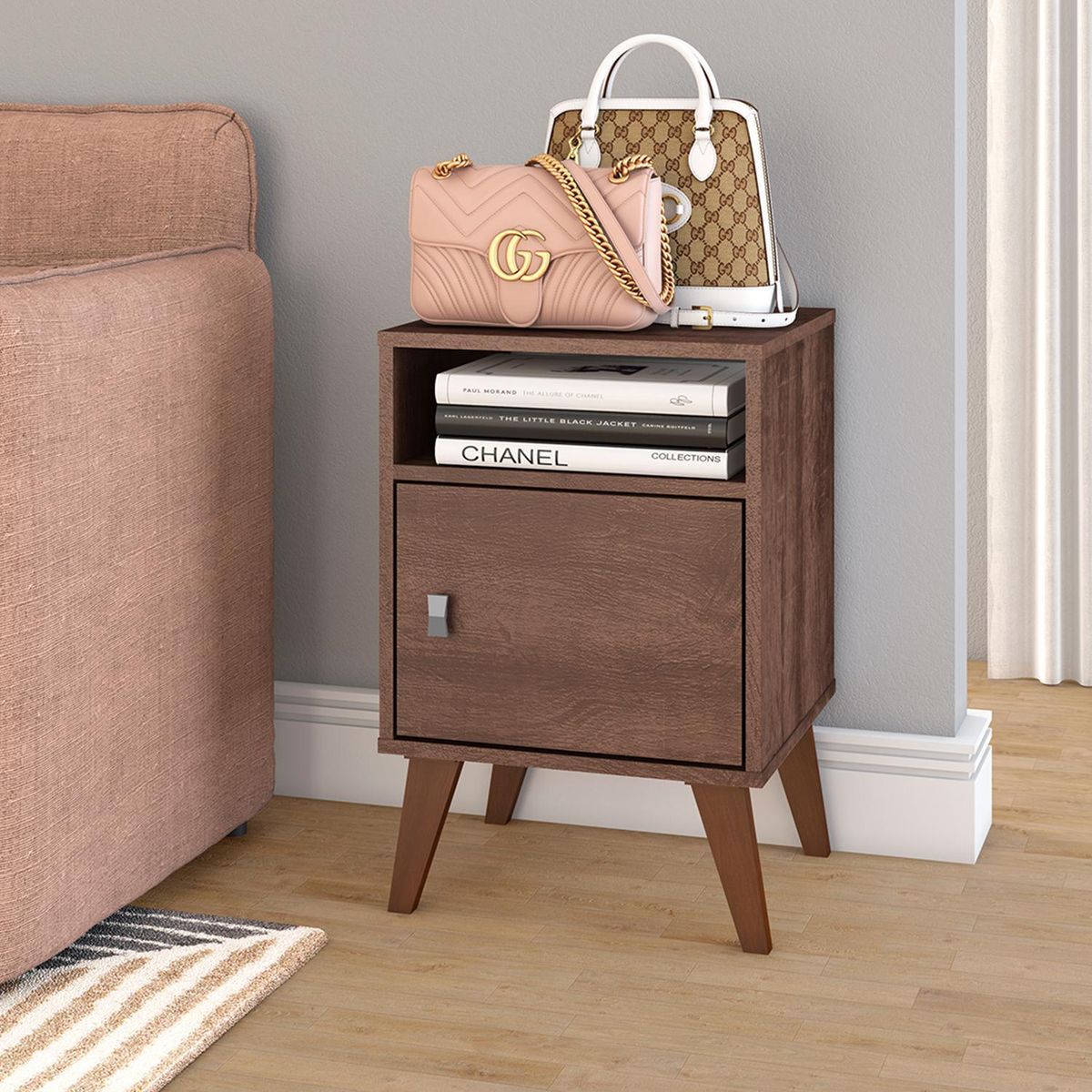 HOGA - Velador 1 Cajón(es) Praga 40x60x38 cm Marron Rústico