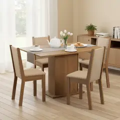 VEKKAHOME - Juego de Comedor Celine Leone 4 Sillas Mesa Rectangular 68x78x104 cm Café