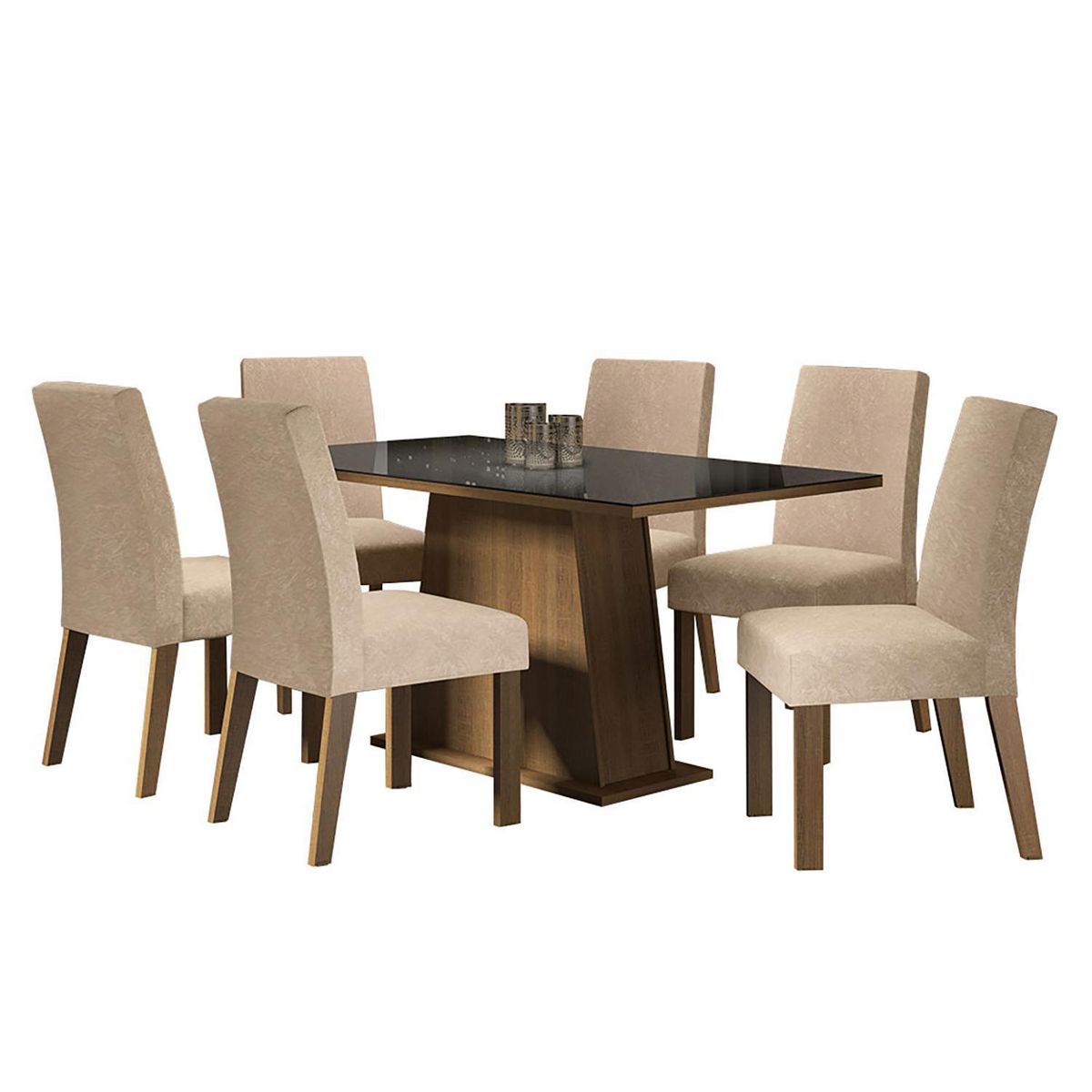 VEKKAHOME - Juego de Comedor Gian 6 Sillas Mesa Rectangular 90x80x160 cm Café