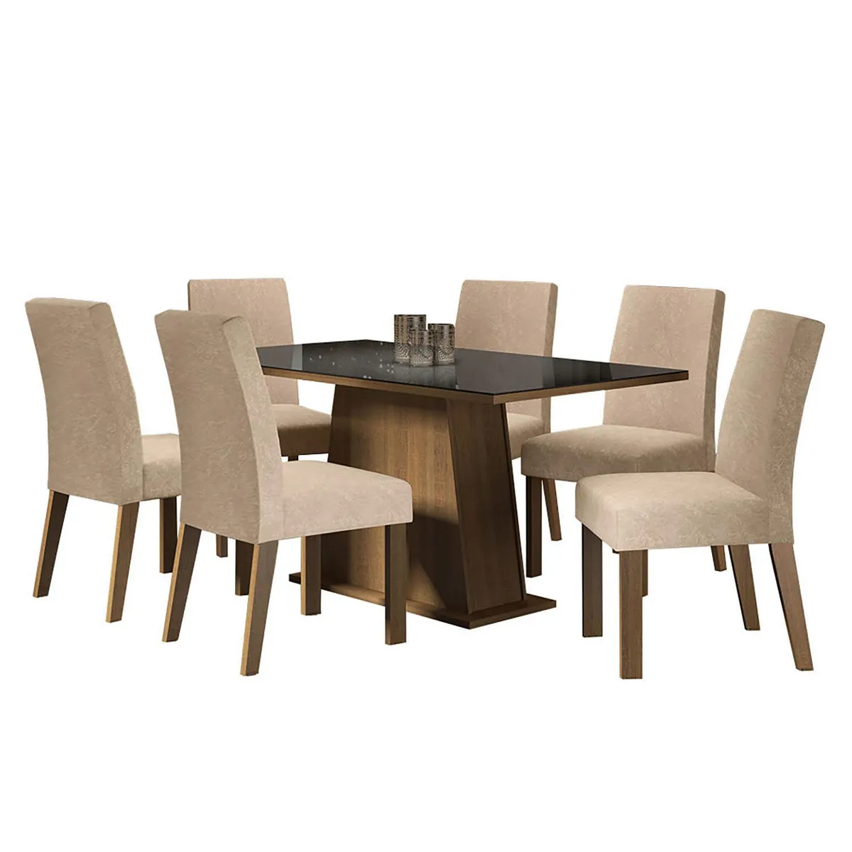 VEKKAHOME - Juego de Comedor Gian 6 Sillas Mesa Rectangular 90x80x160 cm Café