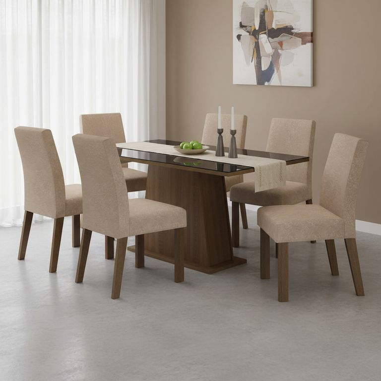 VEKKAHOME Juego de Comedor Gian 6 Sillas Mesa Rectangular 90x80x160 cm Café
