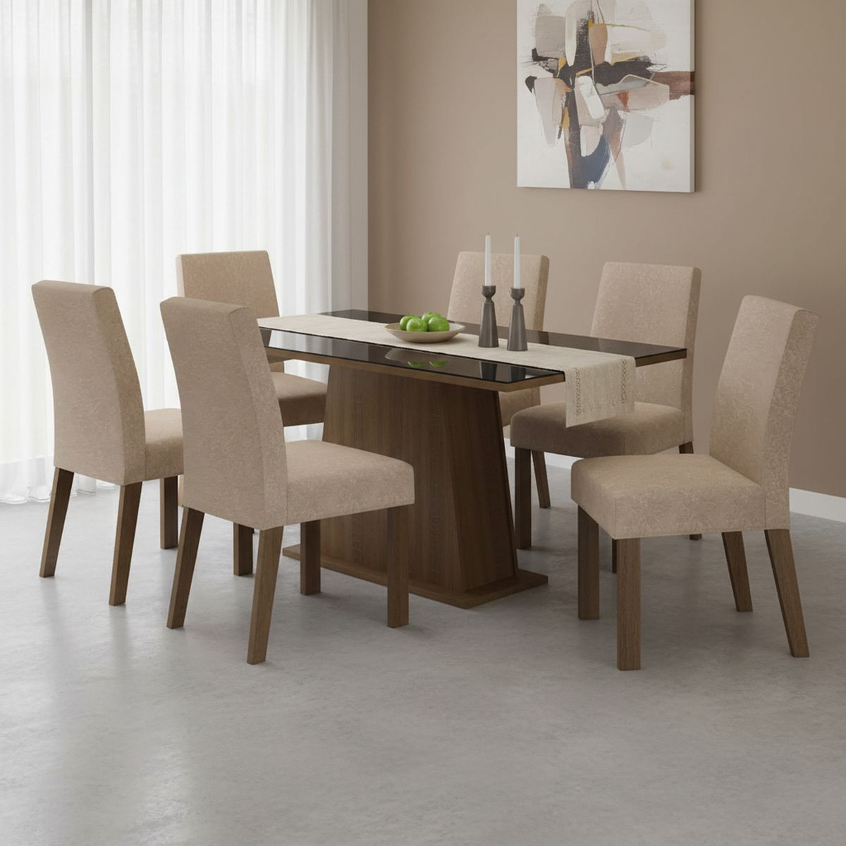VEKKAHOME - Juego de Comedor Gian 6 Sillas Mesa Rectangular 90x80x160 cm Café