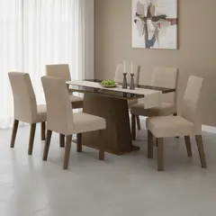 VEKKAHOME - Juego de Comedor Gian 6 Sillas Mesa Rectangular 90x80x160 cm Café