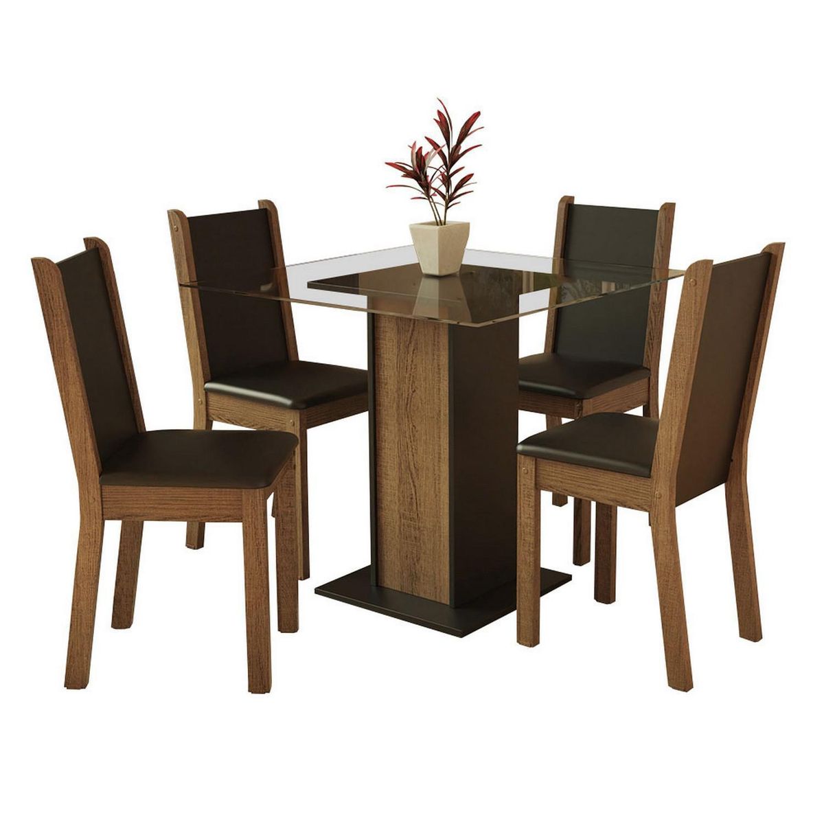 VEKKAHOME - Juego de Comedor John 4 Sillas Mesa Cuadrada 80x77x80 cm Café