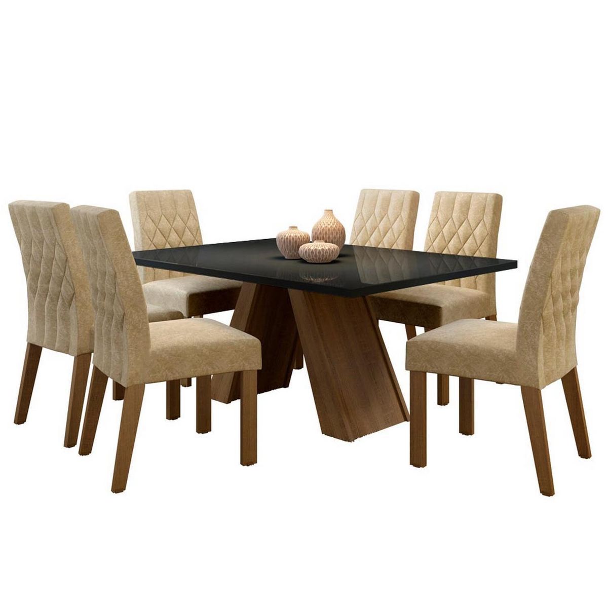 VEKKAHOME - Juego de Comedor Roma 6 Sillas Mesa Rectangular 90x78x160 cm Negro