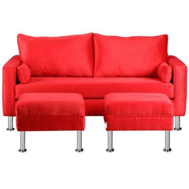 Sofa Sky 3C  2 poufs Felpa 12 Rojo