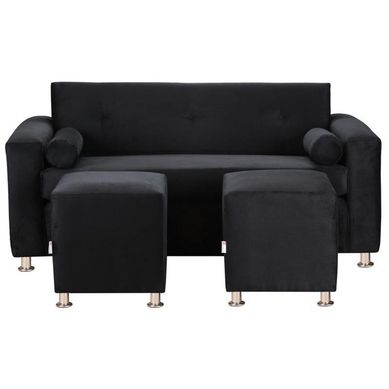 Sofa Vivo 3C  2 Poufs felpa 12 Negro