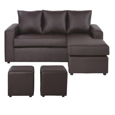 Sofa Bi-L 3C + 2 Pouf PU - chocolate
