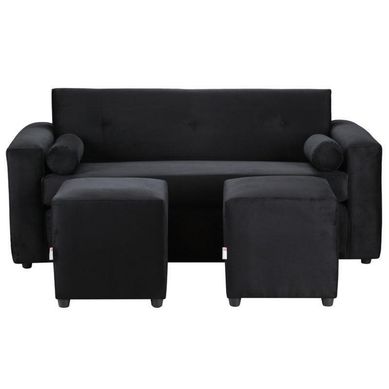 Sofa Vivo 3C  2 Poufs felpa 30 Negro