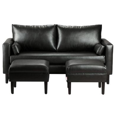 Sofa Sky 3C  2 poufs  PU 00 Negro