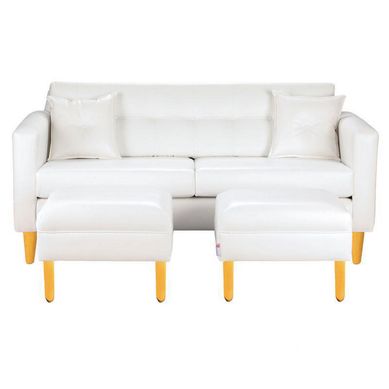Sofa New Retro 3C  2 Poufs PU 04 Blanco