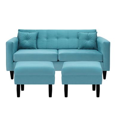 Sofa New Retro 3C  2 Poufs Felpa 00 Turquesa