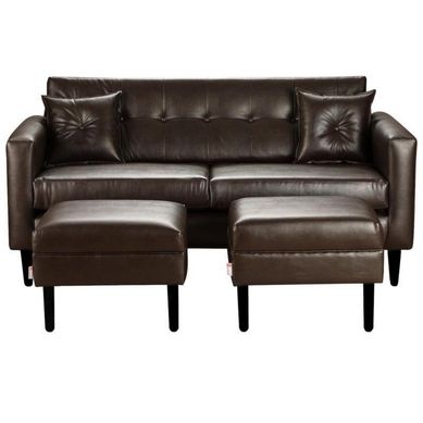 Sofa New Retro 3C  2 Poufs PU 00 Chocolate