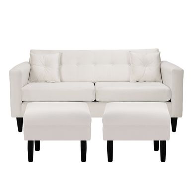 Sofa New Retro 3C  2 Poufs Felpa 00 Crudo