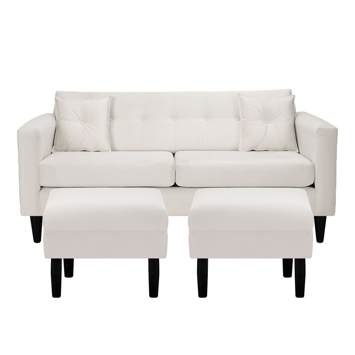 BODEVIR - Sofá 3 cuerpos 2 Pouf New Retro 170x76x79 cm Crudo