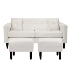 BODEVIR - Sofá 3 cuerpos 2 Pouf New Retro 170x76x79 cm Beige