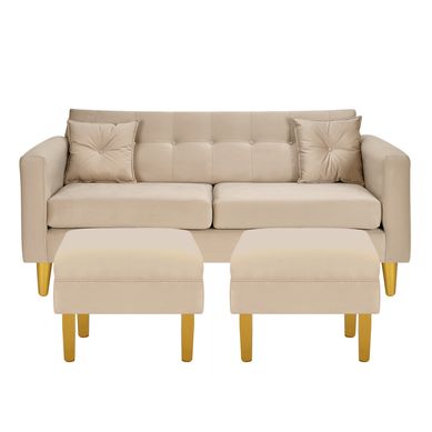 Sofa New Retro 3C  2 Poufs Felpa 01 Beige