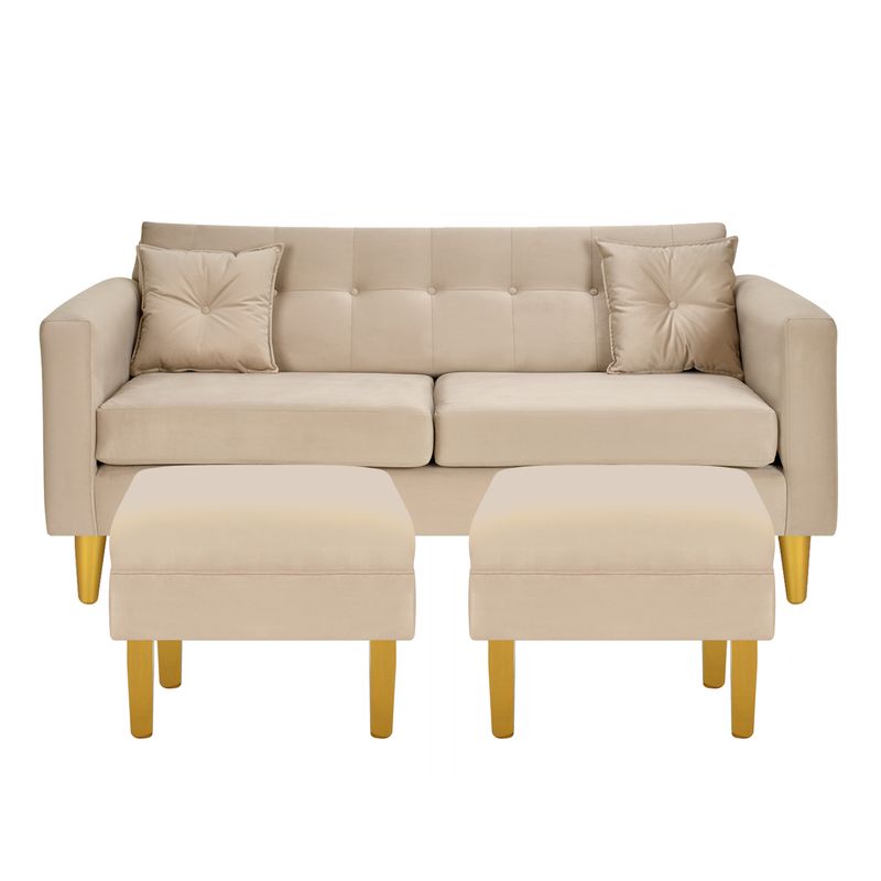 BODEVIR - Sofá 3 cuerpos 2 Pouf New Retro 170x76x79 cm Beige