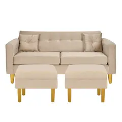 BODEVIR - Sofá 3 cuerpos 2 Pouf New Retro 170x76x79 cm Beige