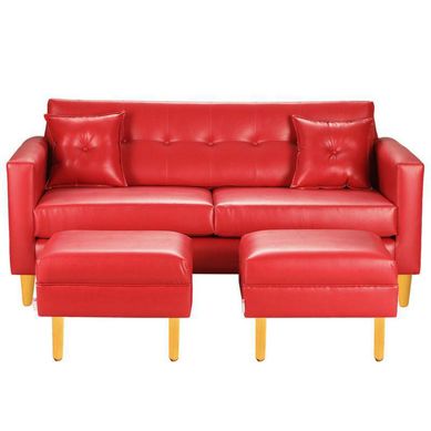 Sofa New Retro 3C  2 Poufs PU 04 Rojo