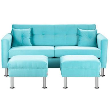 Sofa New Retro 3C  2 Poufs Felpa 12 Turquesa