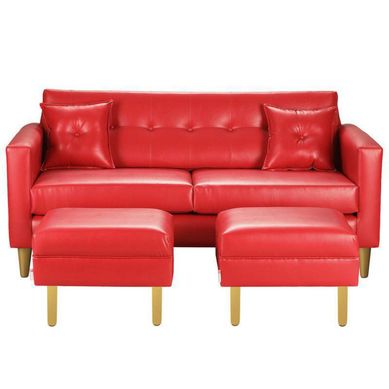 Sofa New Retro 3C  2 Poufs PU 01 Rojo