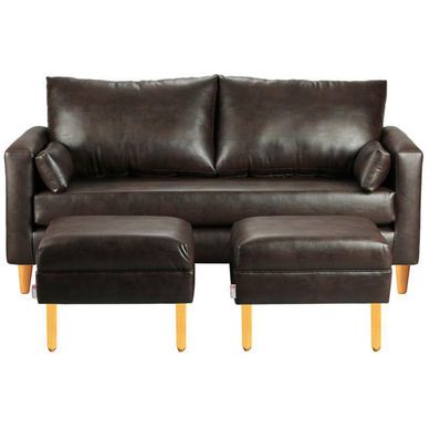 Sofa Sky 3C  2 poufs PU 04 Chocolate