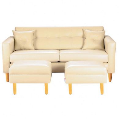 Sofa New Retro 3C  2 Poufs PU 04 Beige