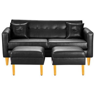 Sofa New Retro 3C  2 Poufs PU 04 Negro